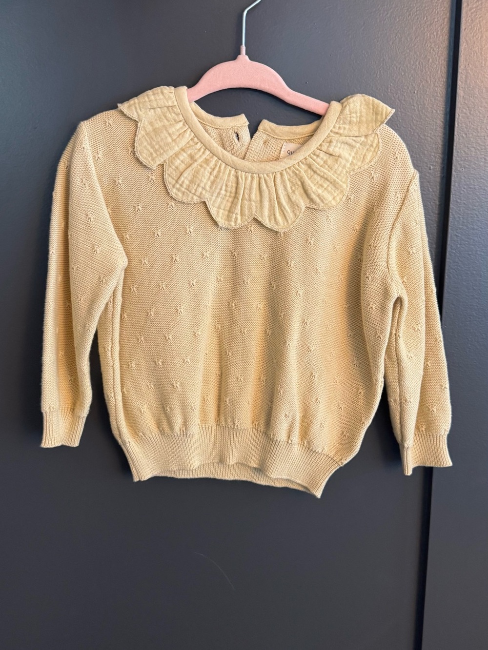 Quincy Mae Pale Yellow Ruffle Collar Knit Sweater